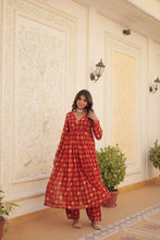 Load image into Gallery viewer, Red Faux Georgette Foil Print Readymade Top with Pant Set ClothsVilla