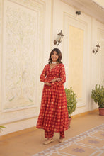 Load image into Gallery viewer, Red Faux Georgette Foil Print Readymade Top with Pant Set ClothsVilla