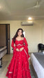 Red Faux Georgette Thread & Sequin Embroidered Anarkali Set with Pant and Dupatta ClothsVilla