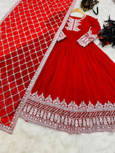 Load image into Gallery viewer, Red Fox Georgette Gown with Sequin Embroidery and Matching Dupatta ClothsVilla