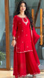 Red Heavy Embroidered Palazzo Suit ClothsVilla