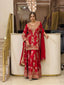 Red Heavy Embroidered Plazzo Dupatta Set ClothsVilla