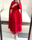 Red Heavy Georgette Gown with Pom Pom Work, Potli Buttons and Chudidar Sleeves ClothsVilla