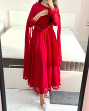 Load image into Gallery viewer, Red Heavy Georgette Gown with Pom Pom Work, Potli Buttons and Chudidar Sleeves ClothsVilla