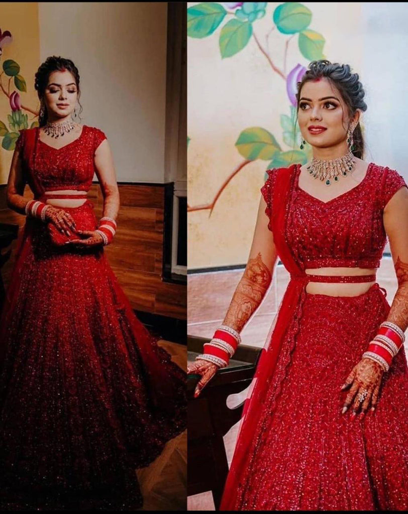 Red Lehenga Choli in Bangalore Silk with Heavy Sequence Embroidery Work ClothsVilla