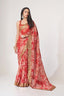 Red Organza Saree with Sequin Embroidery and Digital Print ClothsVilla