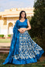 Royal Blue Tussar Silk Printed Lehenga Choli with Foil Work ClothsVilla