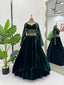 Royal Green Viscose Velvet Semi-Stitched Lehenga Set with All-Over Sequin Embroidery ClothsVilla