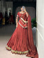 Rust Orange Elegant Pure Chanderi Zari Weaving Lehenga Set with Embossed Design & Lace Touch-Up – 6-Meter Flair Stitched Lehenga, Blouse & Dupatta ClothsVilla