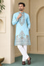 Sky Blue Coach Silk Kurta Pant Set ClothsVilla