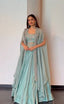 Sky Blue Designer Chinon Semi-Stitched Lehenga Set with Elegant Tabby Organza Shrug ClothsVilla