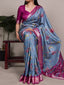 Sky Blue Elegant Printed Silk Saree ClothsVilla