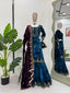 Sky Blue Elegant Viscose Velvet Embroidered Sharara Set ClothsVilla