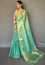 Sky Blue Elegant Woven Tissue Silk Saree with Gold Accents Party & Festive Wear ClothsVilla