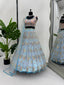 Sky Blue Glamorous Butterfly Net Semi-Stitched Lehenga Choli Set with Sequin & Thread Work ClothsVilla