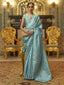 Sky Blue Graceful Banarasi Silk Blend Saree with Unstitched Blouse Piece ClothsVilla
