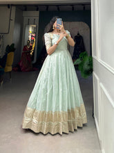 Load image into Gallery viewer, Sky Blue Handwoven Khadi Organza Gown with Exquisite Zari Detailing ClothsVilla