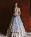 Dusty Blue Vibrant Net Lehenga Set with Foil Paper & Zari Work ClothsVilla