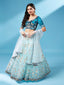 Sky - Net Floral Work Semi-Stitched Lehenga Clothsvilla