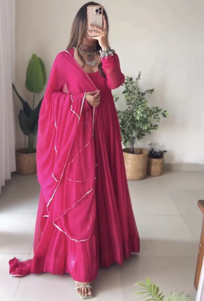 Stunning Pink Anarkali Suit Set with Gota Patti Work and Dupatta ClothsVilla