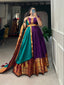 Stunning Wine Traditional Narayanpet Gown with Dupatta & Belt ClothsVilla