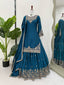 Teal Blue Chinon Silk Lehenga Set with Sequin Work & Lace Border Dupatta Full-Stitched Traditional Wear ClothsVilla