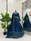 Teal Blue Designer Faux Georgette Semi-Stitched Lehenga Set with 9mm Sequin Embroidery & Cutwork Dupatta Clothsvilla