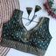 Teal Blue Full Embroidery Monsoon Silk Blouse with Golden Sequin Design ClothsVilla