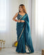 Teal Blue Mauve Elegant Ready-to-Wear Gold Crush Tissue Silk Saree with Fully Stitched Blouse - Premium Quality