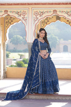 Load image into Gallery viewer, Shimmering Teal Faux Georgette Lehenga Choli with Sequins &amp; Thread Work ClothsVilla