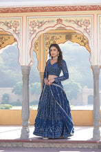 Load image into Gallery viewer, Shimmering Teal Faux Georgette Lehenga Choli with Sequins &amp; Thread Work ClothsVilla