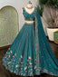 Teal Georgette Embroidered Lehenga ClothsVilla