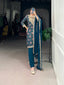 Teal Stylish Rayon Printed Suit Set with Embroidered Organza Dupatta – Stitched Top & Bottom Clothsvilla