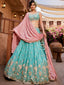 Turquoise Blue Satin Silk Sequins embroidery Semi-Stitched Lehenga choli & Dupatta Clothsvilla
