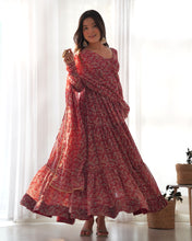 Load image into Gallery viewer, Venetian Red Dazzling Fox Georgette Kalamkari Anarkali Set for Festivities &amp; Weddings ClothsVilla