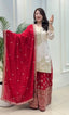 White Elegant Pur Chinon Silk Embroidered Palazzo Set with Dupatta – Fully Stitched ClothsVilla