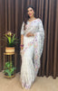 White Organza Saree with Vibrant 6-Color Thread Embroidery – Paired with Elegant White Silk Blouse ClothsVilla