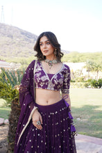 Load image into Gallery viewer, Wine Designer Faux Blooming Lehenga Choli with Shimmering Sequins &amp; Lace ClothsVilla