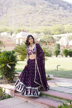Load image into Gallery viewer, Wine Designer Faux Blooming Lehenga Choli with Shimmering Sequins &amp; Lace ClothsVilla