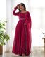 Dark Pink Elegant Georgette Anarkali Gown Set with Dupatta & Pants - Ready to Wear
