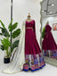 Wine Elegant Reyon Semi-Stitched Lehenga Choli Set with Real Mirror Work & Cutwork Dupatta ClothsVilla