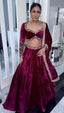 Wine Luxurious Velvet Lehenga Set with Sequins, Dori & Zari Work — For the Unconventional Diva ClothsVilla