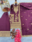 Wine Premium Designer Readymade Top, Palazzo & Dupatta Set –Party Wear ClothsVilla