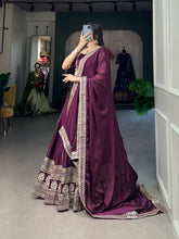 Load image into Gallery viewer, Exquisite Wine Rangoli Silk Sequin Embroidered Lehenga Choli ClothsVilla