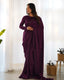 Wine Ready-to-Wear Premium Marble Velvet Saree with Full-Stitched Blouse