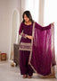 Wine Silk Embroidered Kurta Bell Bottom Set ClothsVilla