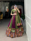 Wine Vibrant Printed Silk Lehenga with Gamthi & Mirror Work ClothsVilla