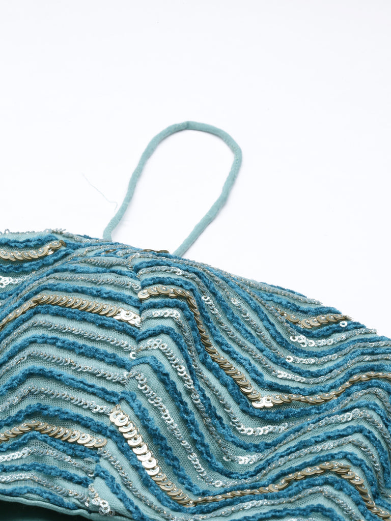 Women Sea Green Net Zig-Zag Embroideried Semi-Stitched Lehenga, Unstitched Blouse & Dupatta Clothsvilla