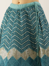 Load image into Gallery viewer, Women Sea Green Net Zig-Zag Embroideried Semi-Stitched Lehenga, Unstitched Blouse &amp; Dupatta Clothsvilla