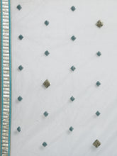 Load image into Gallery viewer, Women Sea Green Net Zig-Zag Embroideried Semi-Stitched Lehenga, Unstitched Blouse &amp; Dupatta Clothsvilla